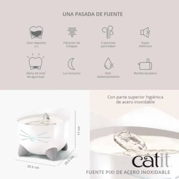 CATIT FUENTE PARA GATOS PIXI DE ACERO INOXIDABLE