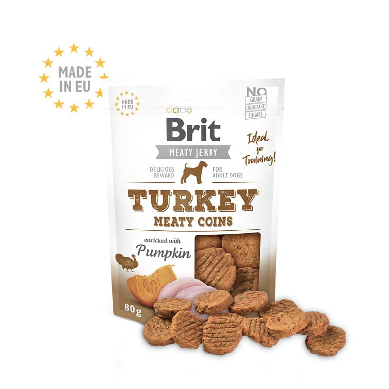 BRIT JERKY MEATY TURKEY COINS ADULT DOGS