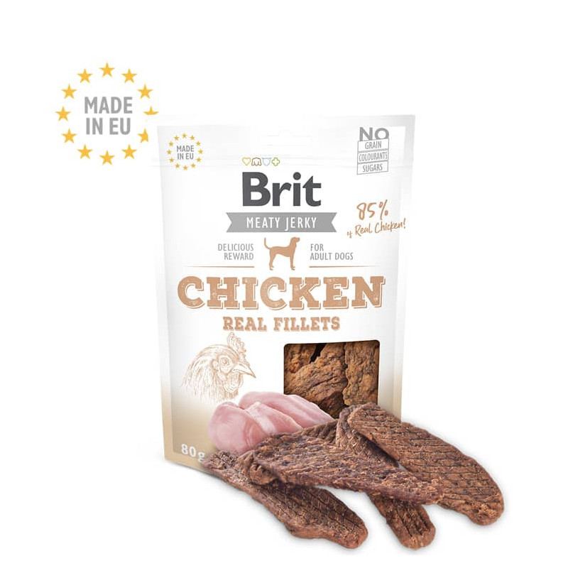 BRIT JERKY MEATY CHICKEN FILLETS ADULT DOGS