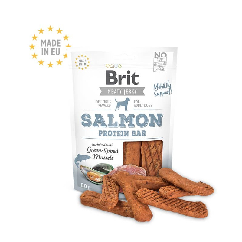 BRIT MEATY JERKY SALMON PROTEIN BAR ADULT DOGS