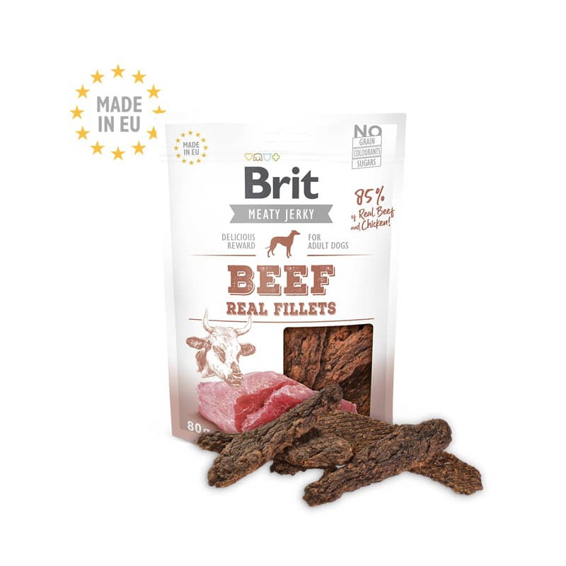 BRIT MEATY JERKY BEEF FILLETS ADULT DOGS
