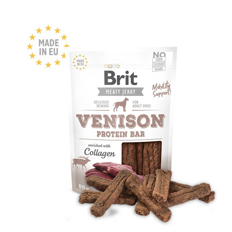 BRIT MEATY JERKY VENISON PROTEIN BAR ADULT DOGS