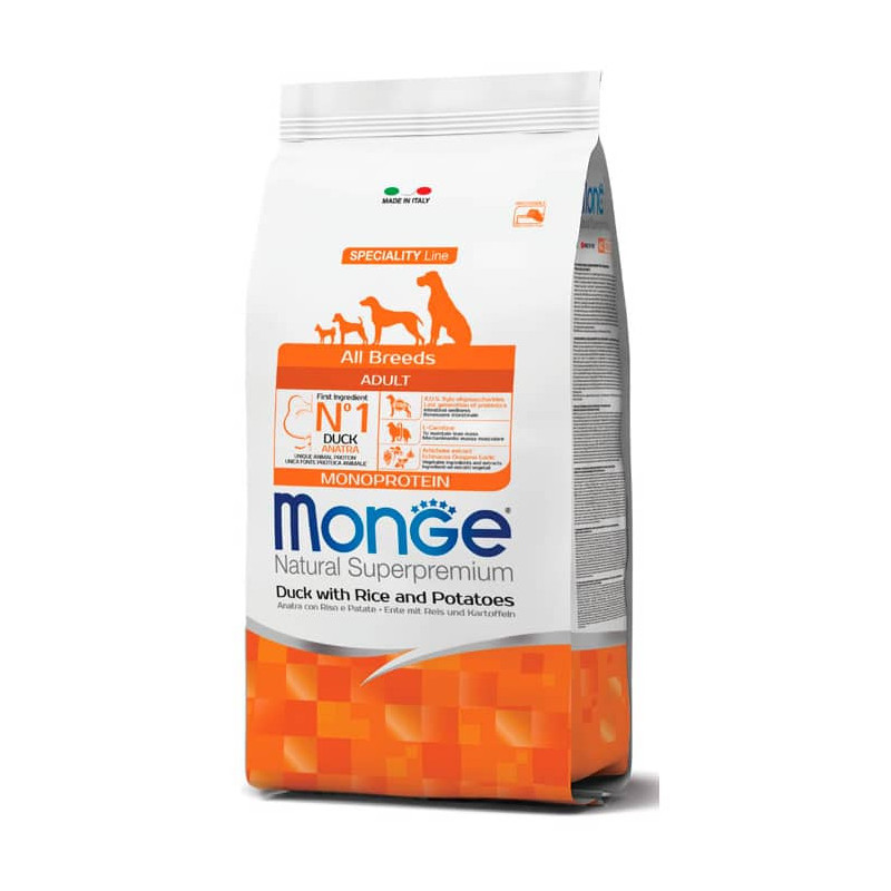 MONGE ALL BREEDS ADULT MONOPROTEIN DUCK WITH RICE AND POTATOES