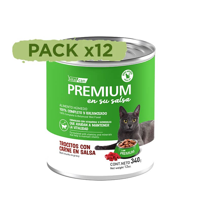 VITALCAN PREMIUM EN SU SALSA - GATO ADULTO - CARNE PACK x12