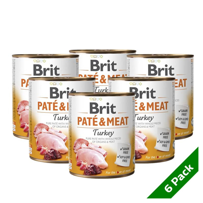 BRIT CARE PATÉ & MEAT LATA - PAVO PACK 6 LATAS x800 G