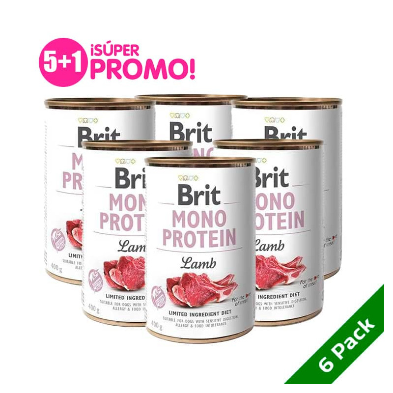 BRIT CARE MONO PROTEIN LATA CORDERO PACK 6 LATASx400 G