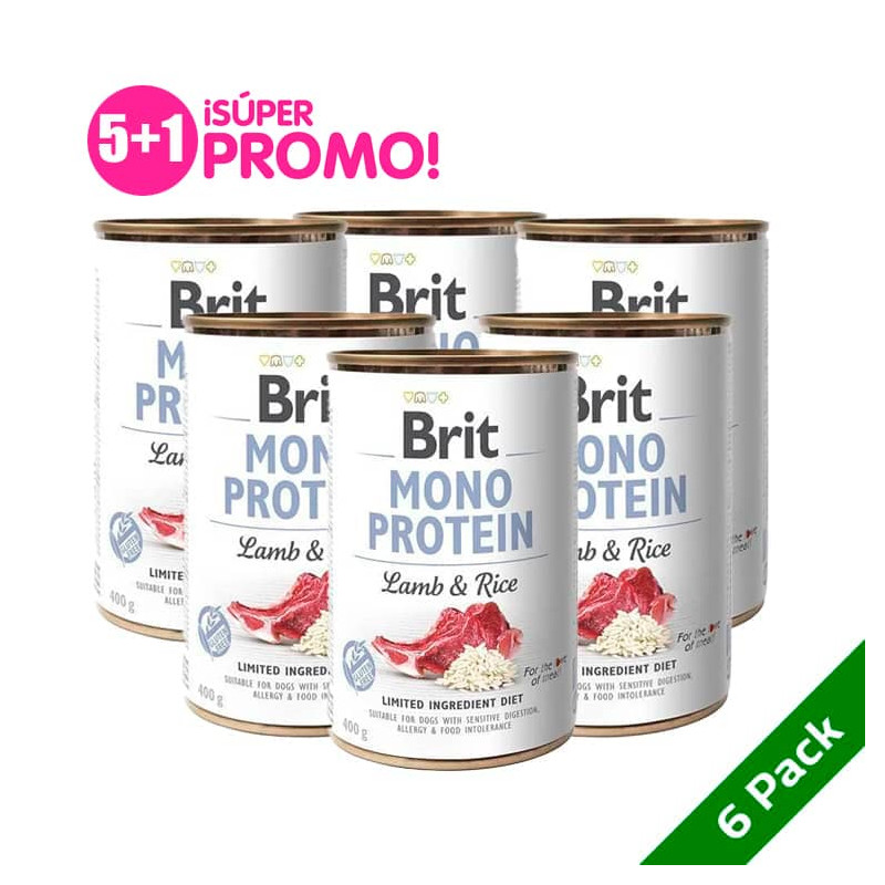 BRIT CARE MONO PROTEIN LATA CORDERO Y ARROZ PACK 6 LATASx400 G