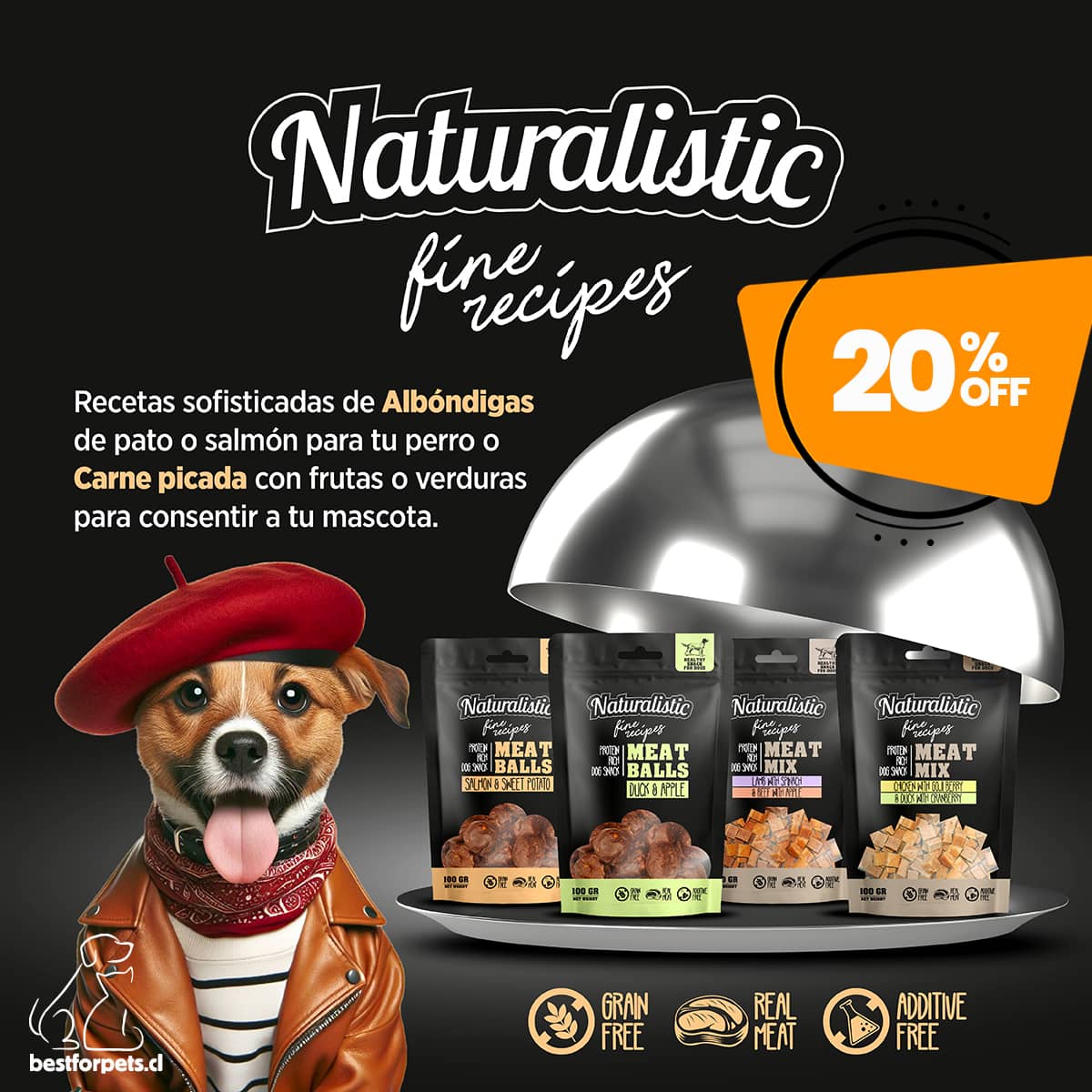 20% de descuento en los snacks Naturalistic Fine Recipes para perros | Best for Pets 